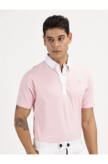 Men Pink Cotton Short Sleeves Polo