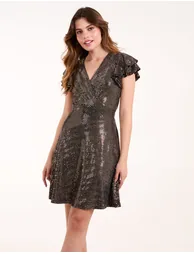 Mirror Shimmer Frill Sleeve Dress - 1