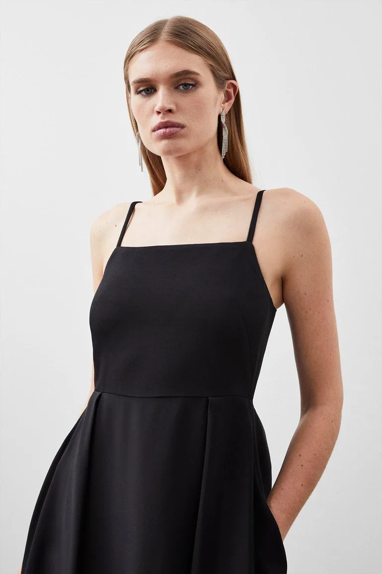 Polished Viscose Tailored Full Skirt Midi Dress - 1
