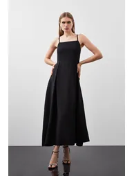 Polished Viscose Tailored Full Skirt Midi Dress