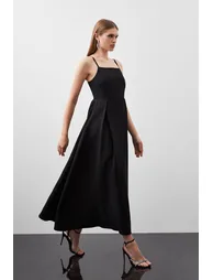 Polished Viscose Tailored Full Skirt Midi Dress - 2