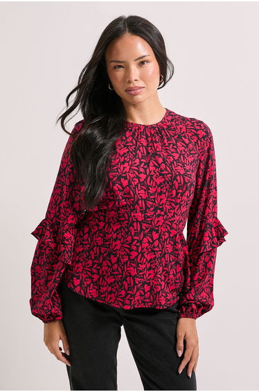 Pink Blouson Sleeve Empire Seam Blouse