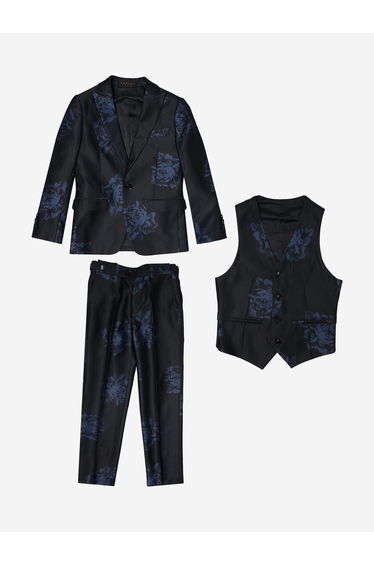 Boys Floral 3 Piece Suit in Black
