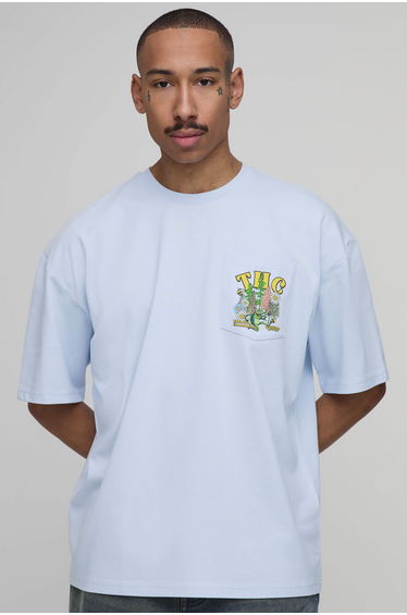 Collector's Edtn Cactus Oversized Pocket T-shirt - pale blue