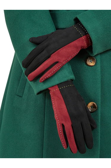 Black and Burgundy Suede Gloves