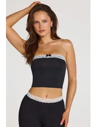 Modal Lace-Trim Bandeau Top in Black - 4