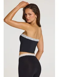 Modal Lace-Trim Bandeau Top in Black - 2