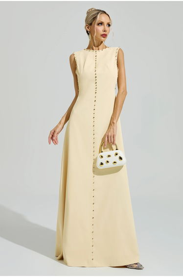 Bacon Yellow Sleeveless Rhinestone Maxi Dress