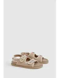Contrast Stitch Woven Dad Sandals - taupe - 1