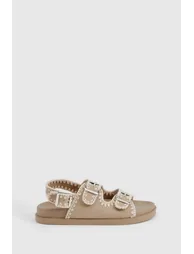 Contrast Stitch Woven Dad Sandals - taupe - 2