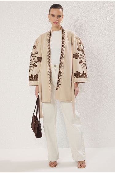 Stone Woven Embroidered Cap & Abaya & Kimono