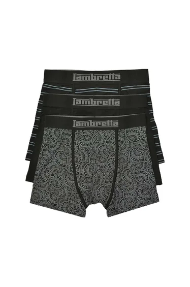 Lambretta Mens Paisley Boxer Shorts (Pack of 3) - Black/Grey