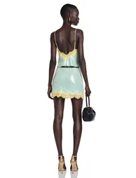 Beryl Green Sequin Top & Slit Skirt Set with Lace - 3