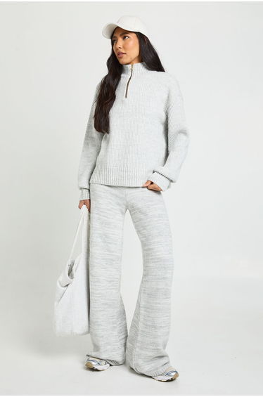 Tall Super Soft Zip Neck Oversized Jumper and Wide Leg Trouser Co-Ord - grey