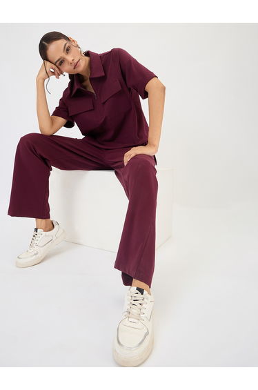 Burgundy Wide Leg Trousers