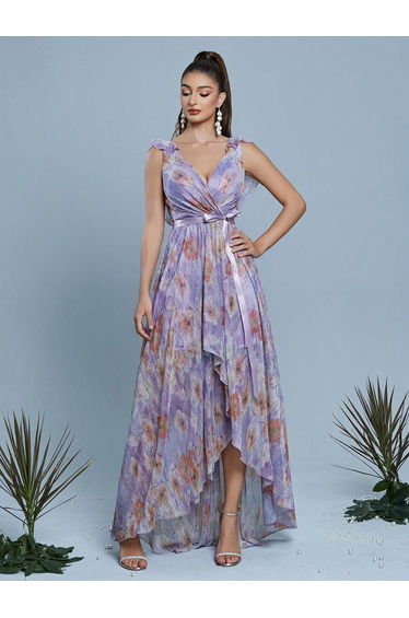 Leely Women's Elegant V Neck Sleeveless Prom Dress