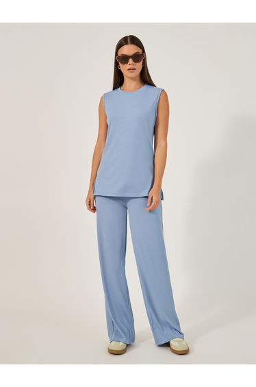 Sleeveless Rib Knit Top with Wide Leg Joggers Co-ord Set