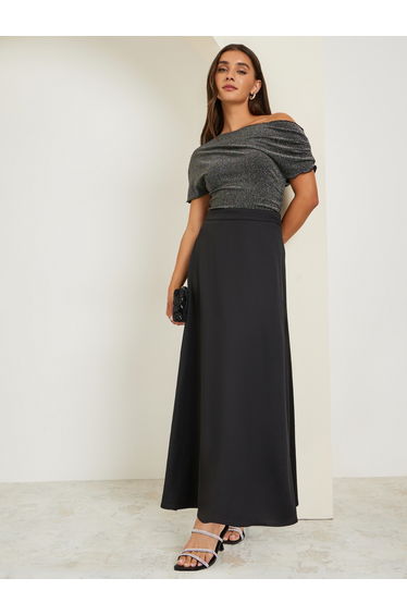 Women Black Flared Maxi Skirt