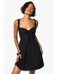 Tall Strappy Milkmaid Mini Skater Dress - black - 1