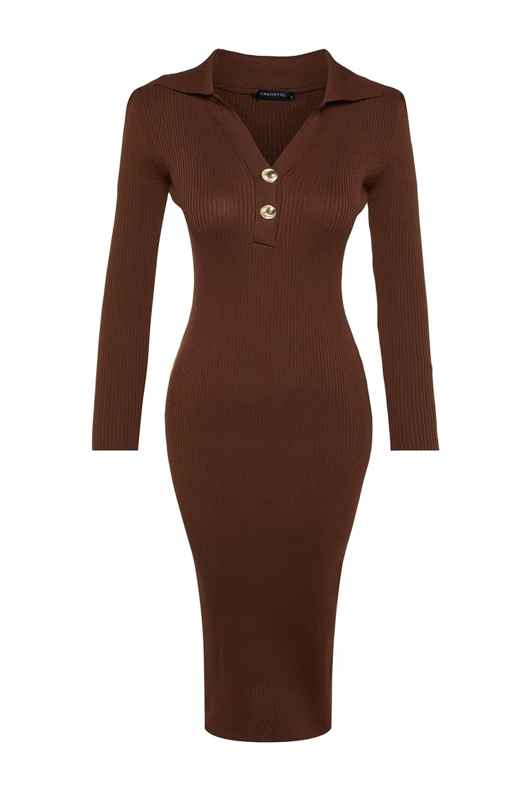 Shop Brown Bodycon Midi Dress with Long Sleeves Online in Oman Shop Brown Bodycon Midi Dress with Long Sleeves Online in Oman