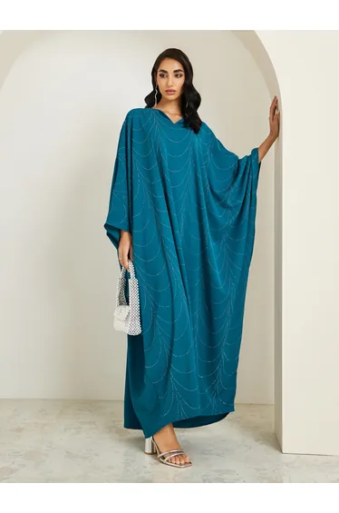 Women Teal Embellished Maxi Kaftan