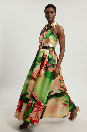 Blurred Orchid Twill Collared Maxi Dress