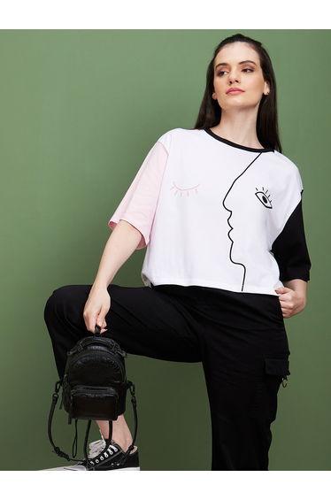 Color Block Graphic Print Round Neck T-Shirt