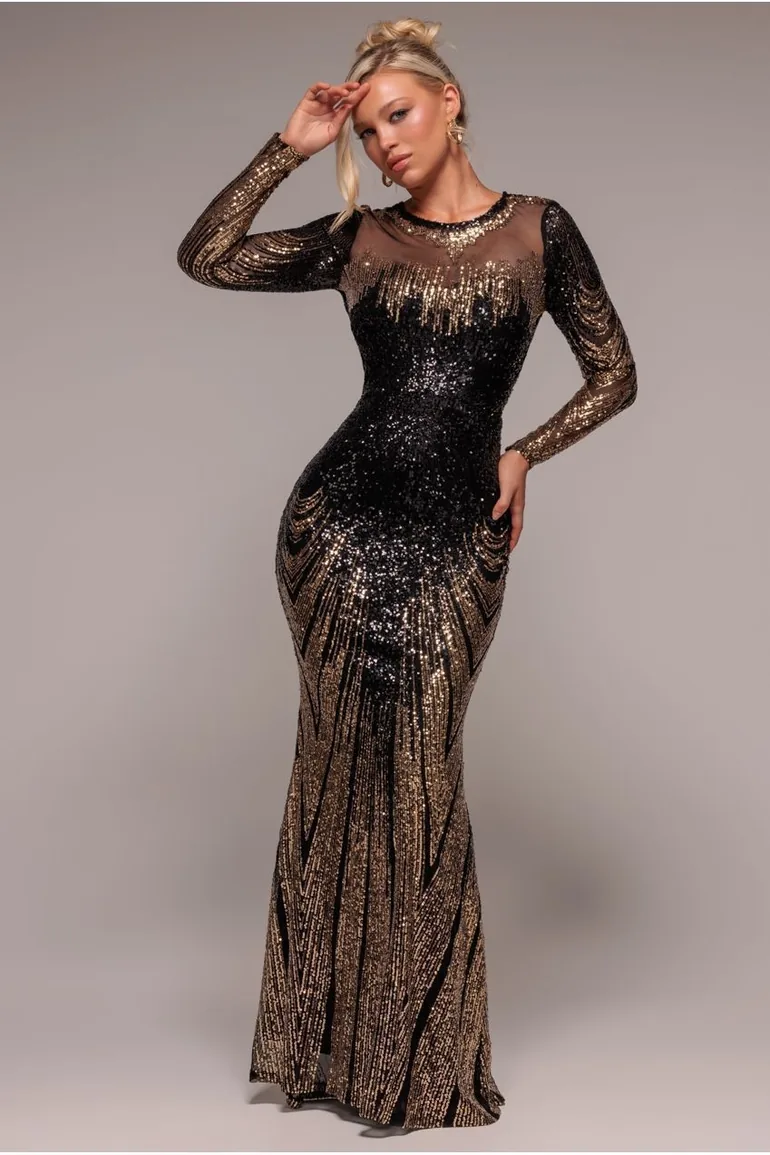 aztec sequin dress ASHLEYlauren 11372 Aztec Inspired One Shoulder Gown