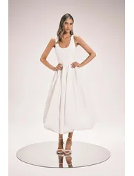 Petite Taffeta Bodice Puff Ball Woven Midi Dress
