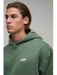 Oversized Man Sport Washed Hoodie - green - 2