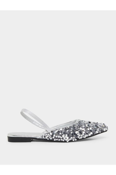 Silver Sequin Flat Sandals