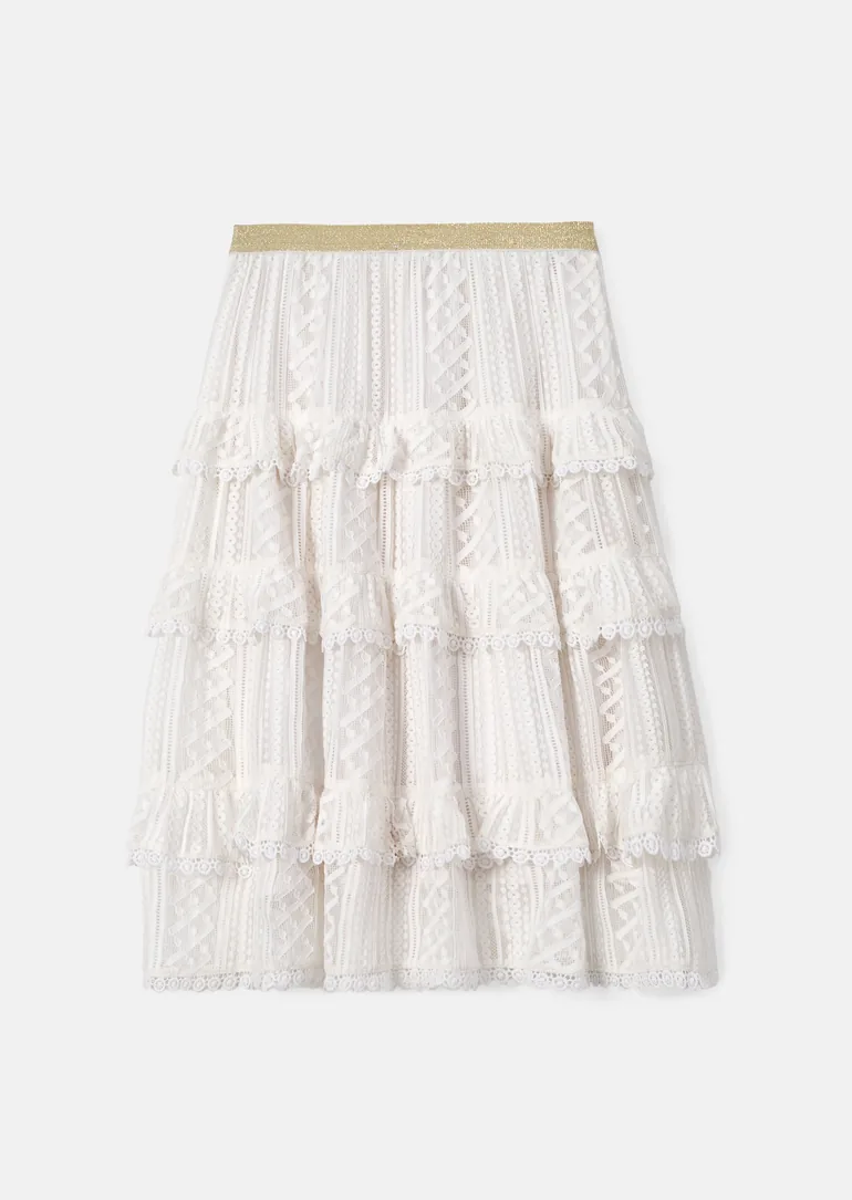 Annabelle Ivory Lace Ruffle Skirt - 3