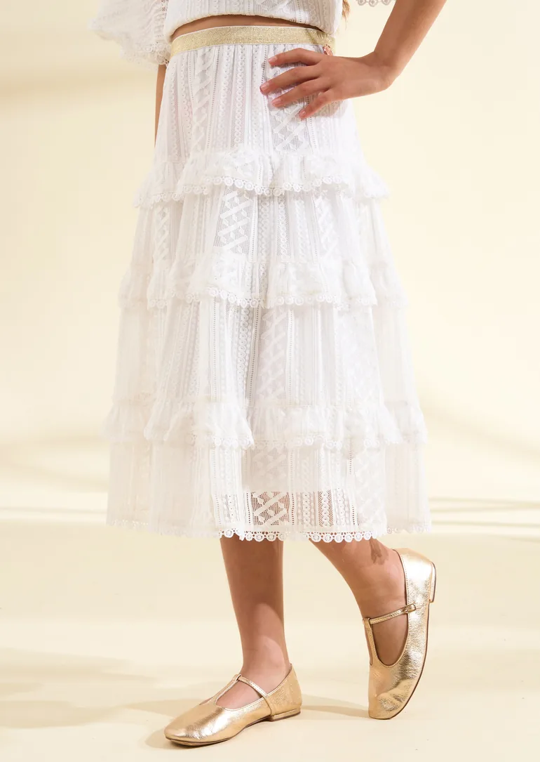 Annabelle Ivory Lace Ruffle Skirt - 1