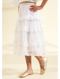 Annabelle Ivory Lace Ruffle Skirt - 1