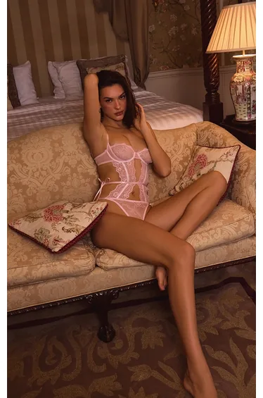 Pink Cut Out Side Tie Lace Detail Bodysuit