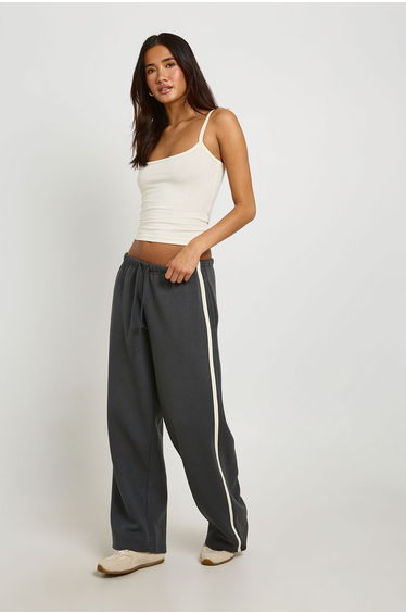 Strappy Cami Vest Top And Striped Jogger Tracksuit - ecru