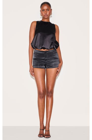 Black Satin Bubble Hem Top