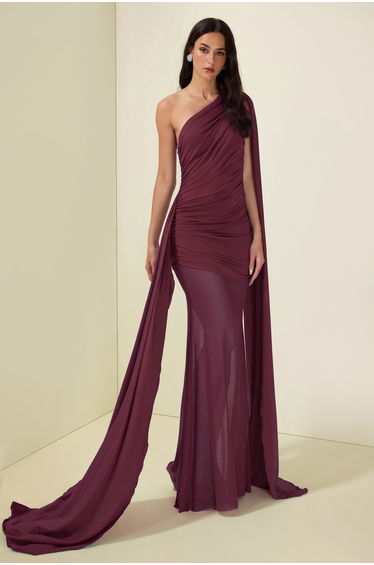 Mesh Splicing Jersey Cape Sleeve Maxi Dress