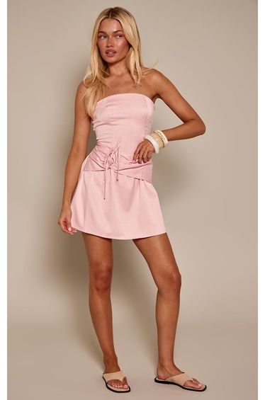 Baby Pink Stripe Ruched Waist Detail Shift Dress