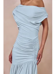 فستان ماكسي مزموم بياقة غير متناظرة - أزرق - 2