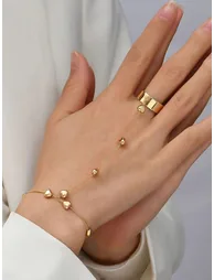 Heart Charm Hand Chain Bracelet Ring Set - 3
