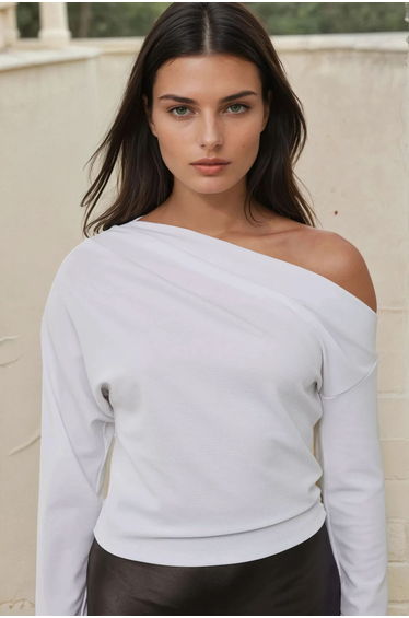 Asymmetrical Neck Draped Blouse
