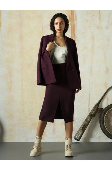Solid A-Line Skirt with Front Slit Detail