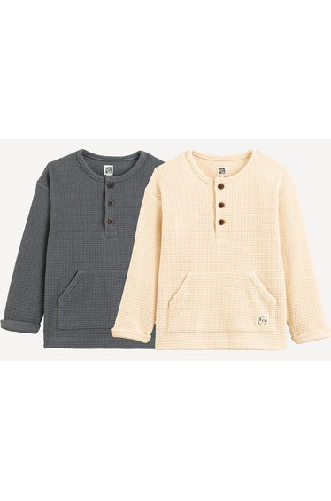 Pack of 2 T-Shirts with Long Sleeves in Waffle Knit