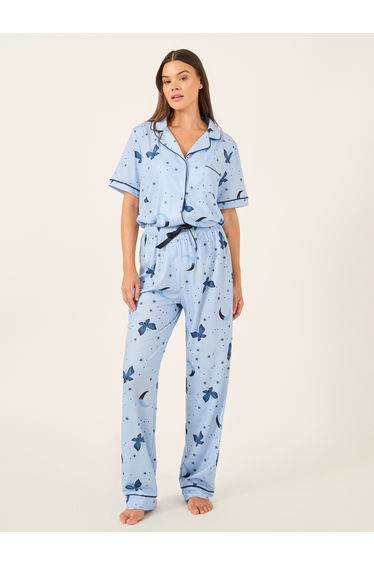 Graphic Print Collared Shirt and Pyjama Set