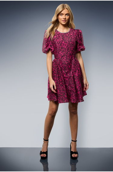 Printed Diamante Trim Cap Sleeve Mini Dress