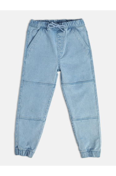 Boys Paneled Cuffed Jeans with Drawstring