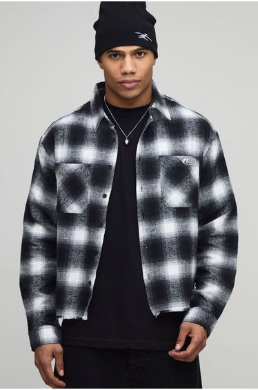 Oversized Boxy Graffiti Long Sleeve Flannel Check Shirt - black