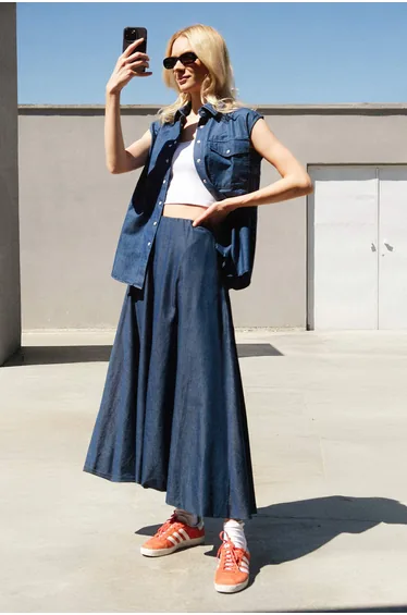 DENIM EFFECT BALOON SKIRT
