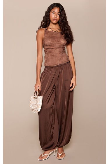 Mushroom Textured Woven Tie Back Vest Top
